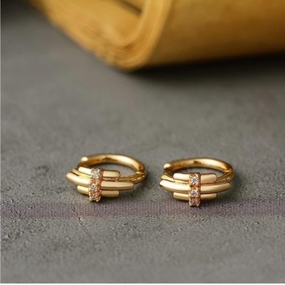 GOLD 14k Gold Plated Cubic Zirconia Hoop Earrings - Picture 2 of 3